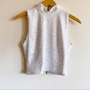 Alice + Olivia White Sequin Embellished Sleeveless Top